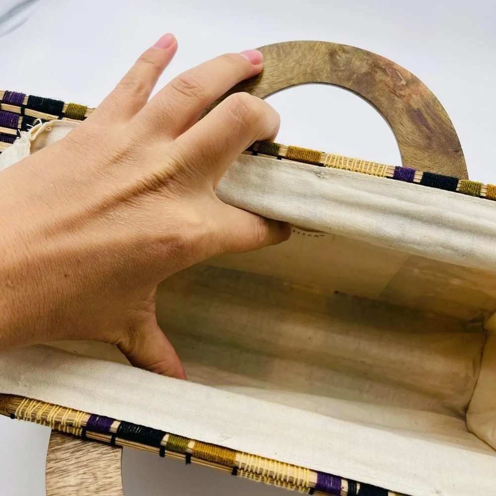 Love Stitch Wood Bamboo Small Medium Hand Bag